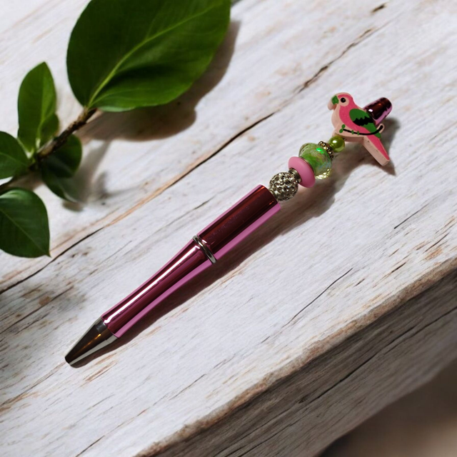 Stylo perles rose et vert
