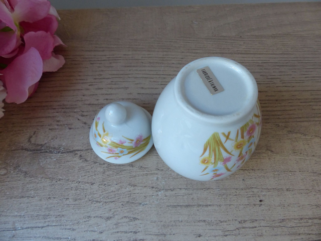 Ensemble de deux boites de rangement en porcelaine Vintage Décor Floral Taïwan, petite bonbonnière et pot à gingembre Japonais