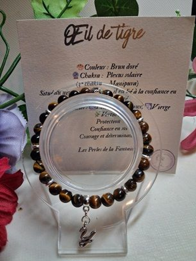 Bracelet en Œil de Tigre Jaune + carte chakra incluse