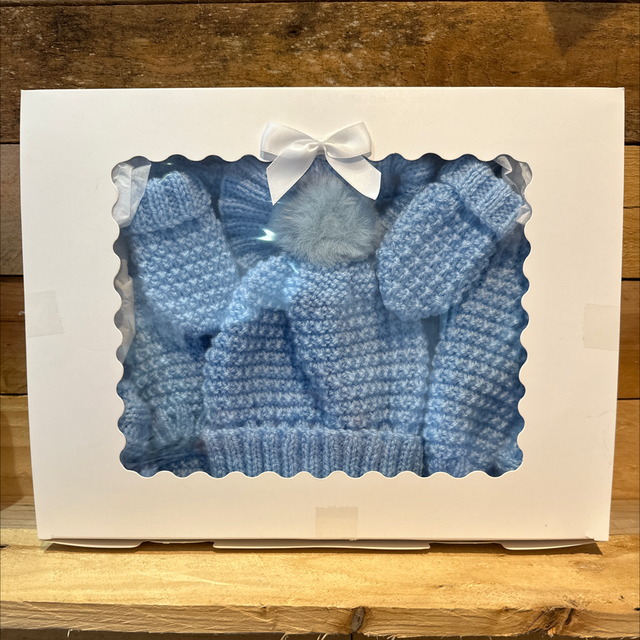 Knitted Blue Pram Set 