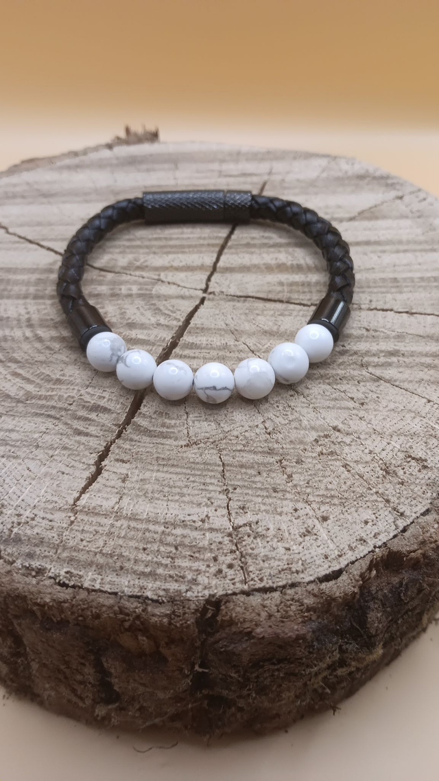 Bracelet simple cuir - Howlite