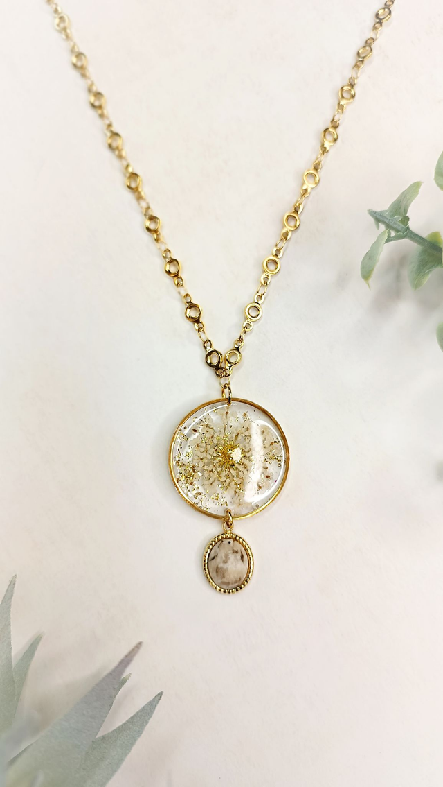 Collier sautoir ORINKO - Blanc Dentelle - Jaspe Dalmatien