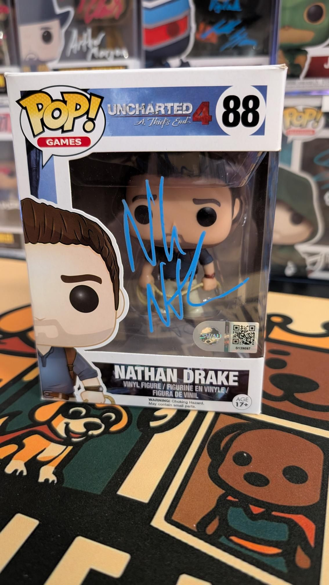 Funko Pop Uncharted 4 Nathan Drake 88 Signed by Nolan North With SWAU COA 