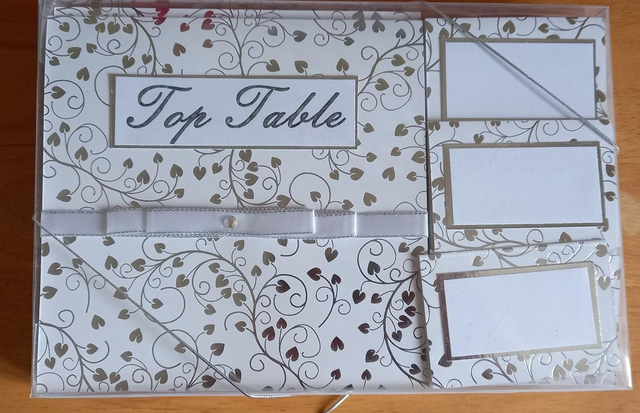 Wedding table numbers and place cards (white and silver foiled hearts ) 