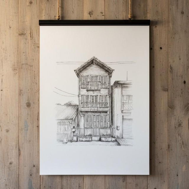 Encre et fusain - case créole #10.2 - Le St Esprit - Martinique 