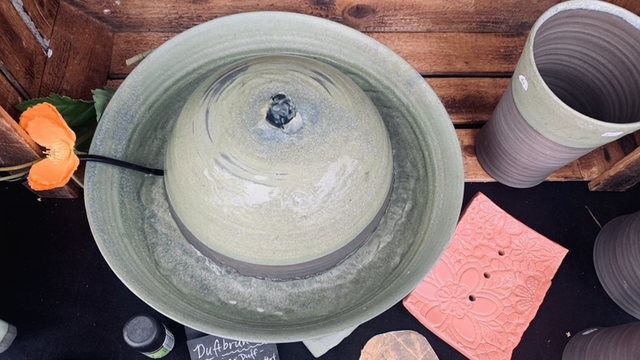 Ceramic indoor water fountain in forest colors