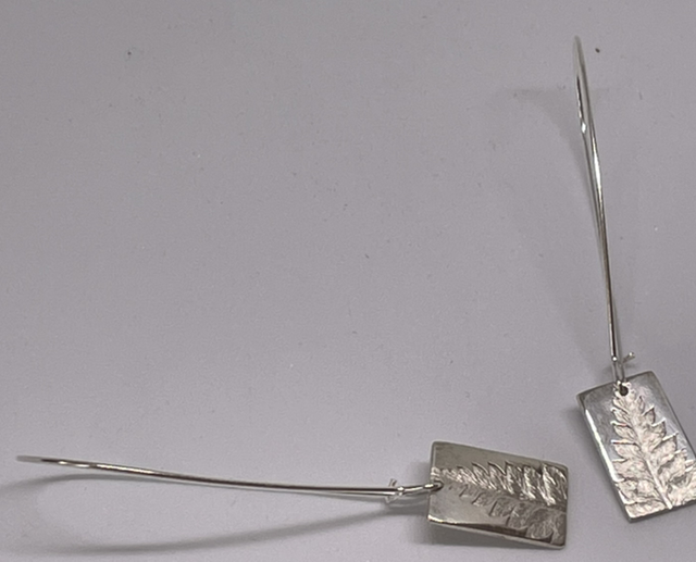 Fern Leaf impression long drop earrings