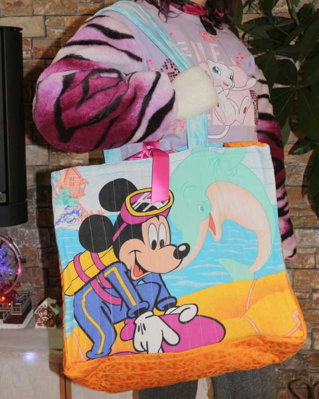 Sac Cabas XL Upcyclé – Modèle Unique « Mickey sous la mer »
