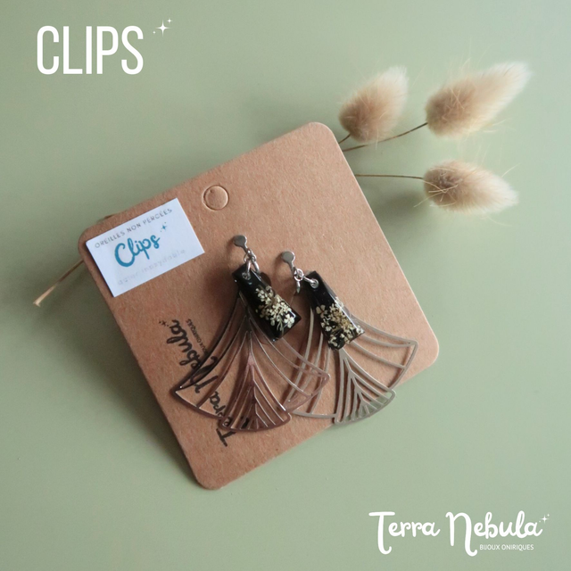 Boucles d'oreilles fleuries Eventail Noir Valentine CLIPS | BO41