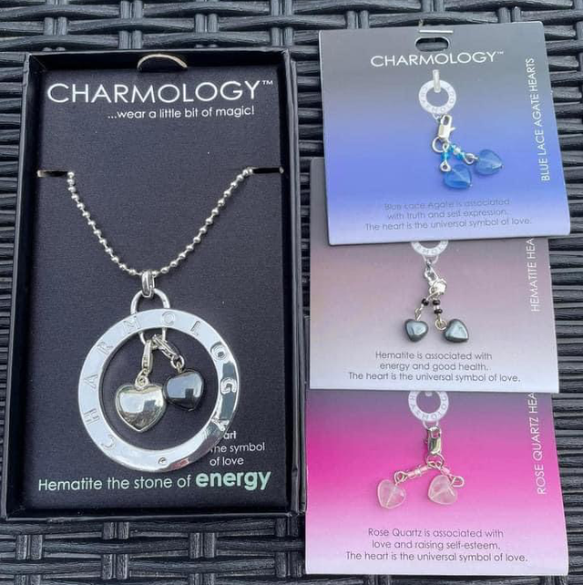 Hematite Charmology long necklace with 3 charms 
