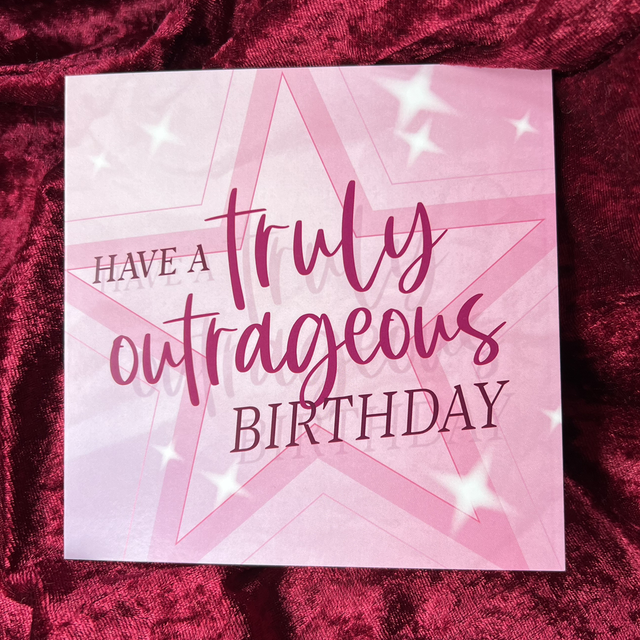 Pink Star ‘Truly Outrageous’ Birthday Card | Bright Sparkly design inspired by Jem and the Holograms