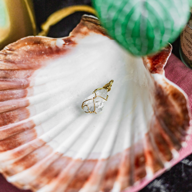 Clear Quartz Pendant Brass