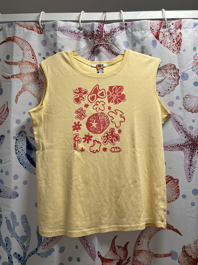 Pastel Yellow and Coral Flowery Printed Vest