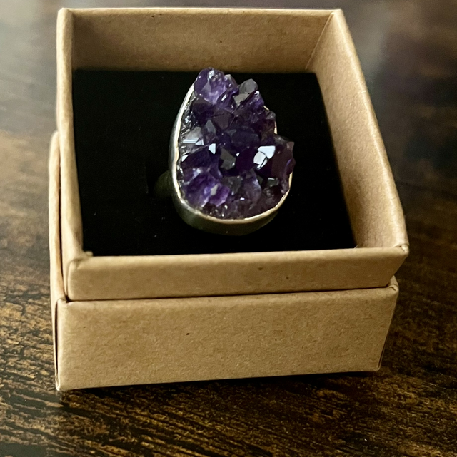 Bague en argent et Améthyste brute - Taille 55 réglable