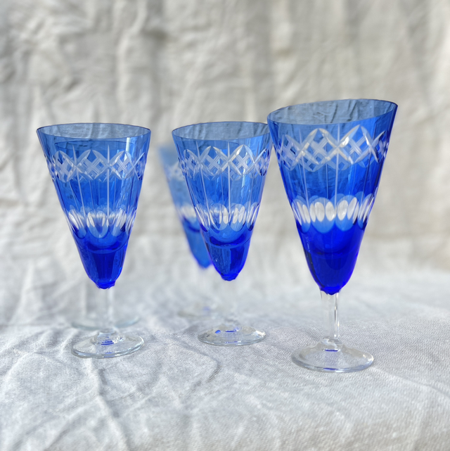  Sektglas Kristallglas handcut Azur blau 