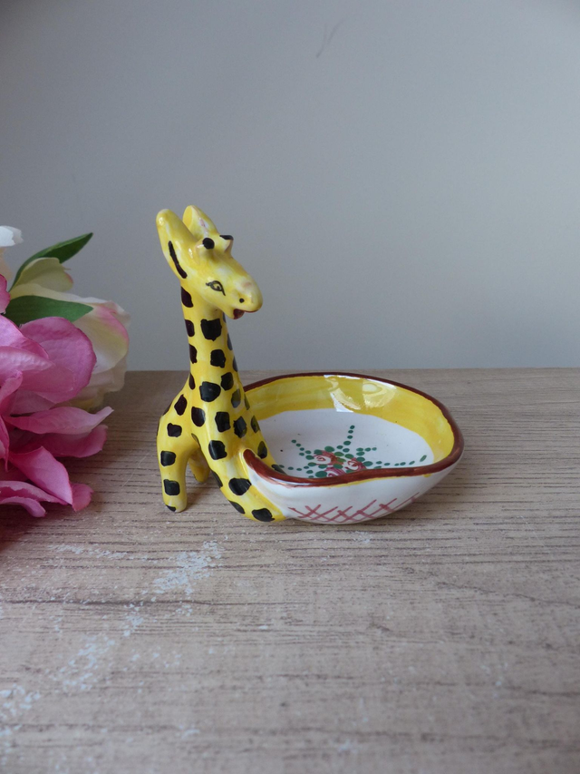 Petit vide poche girafe en céramique Deruta peint main Italie, girafe coupelle décoration chambre enfant, savane afrique, collection girafes