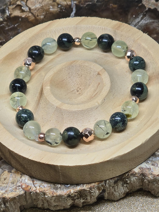 Bracelet Phrénite et Jaspe Kambaba en 0,8 cm 