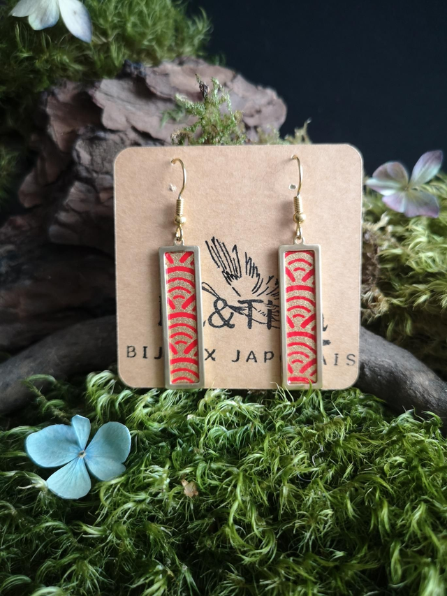 Boucles d'oreilles - crochets - papier washi - vague - rectangle - La&Titia 