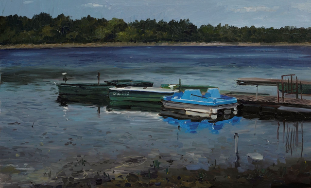 Łódki 40x60 olej płyta 2023 oprawiony