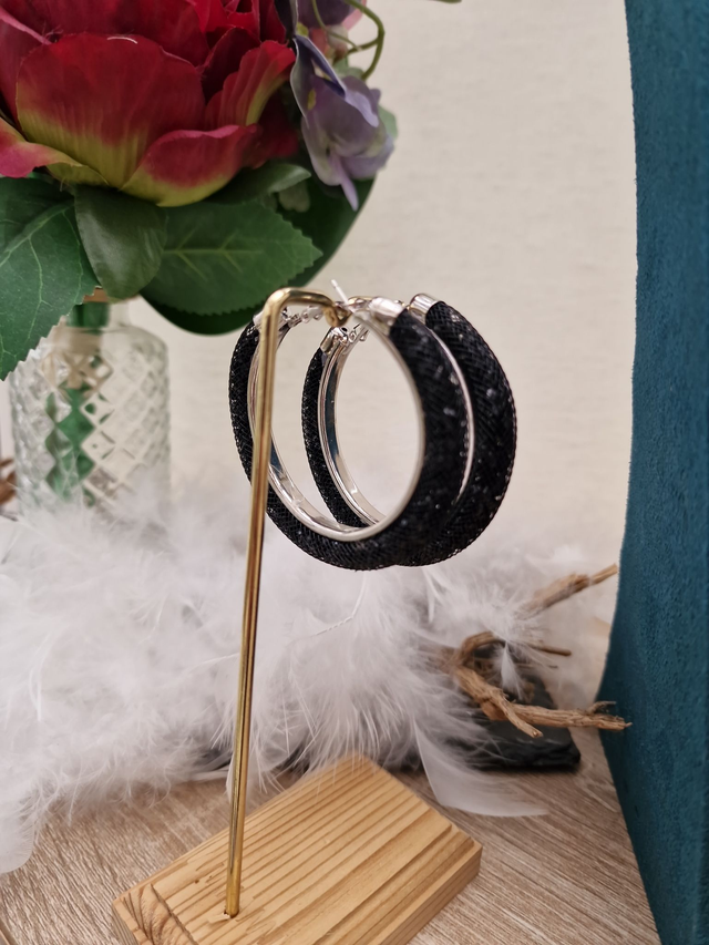 Parure Créoles Cristal Noir Collier Ras De Cou Cristal Champagne