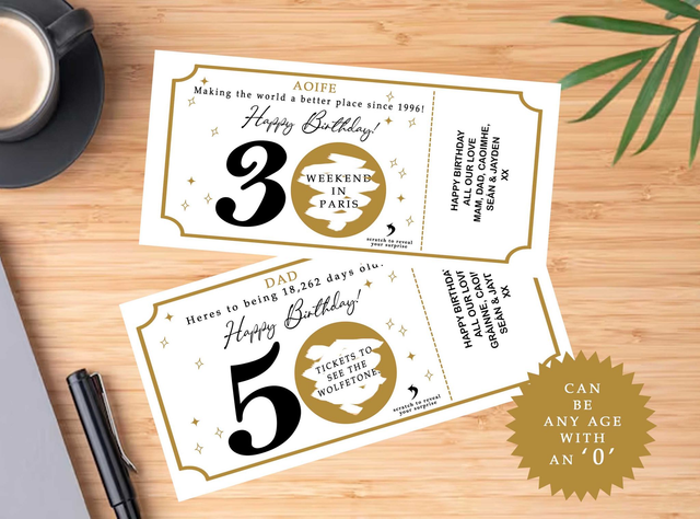 Scratch Reveal Birthday Ticket – Personalised Milestone Birthday Surprise | Weekend Away Gift Reveal