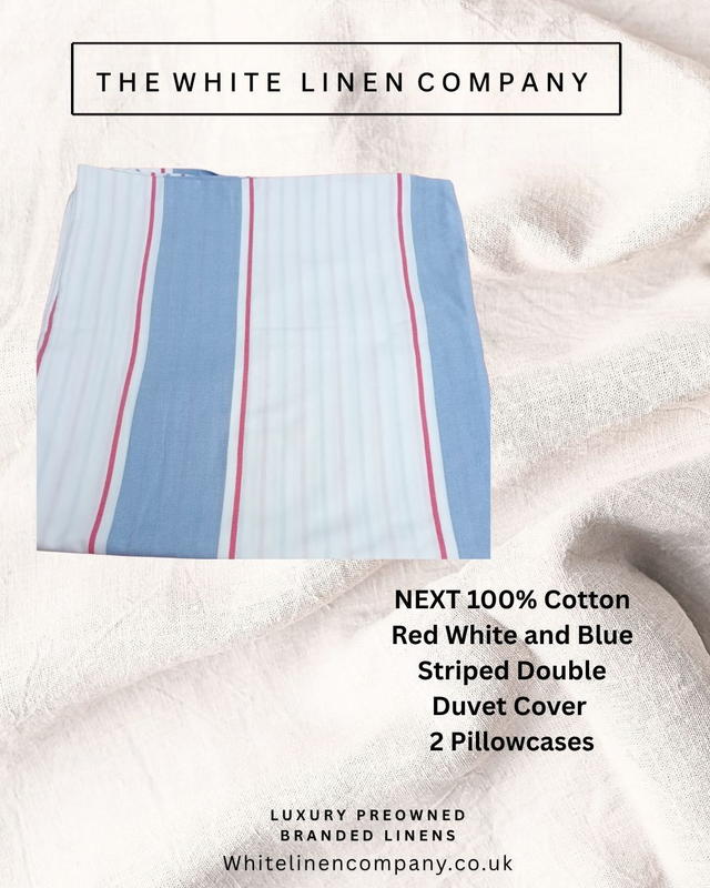 NEXT 100% Cotton Double Duvet Cover with Blue Red and White Stripes  2PC