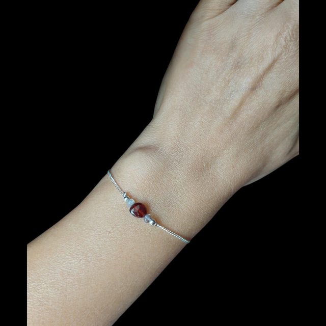 Bracelet femme Argent 925, Grenat &amp; Labradorite – Bijou artisanal ajustable
