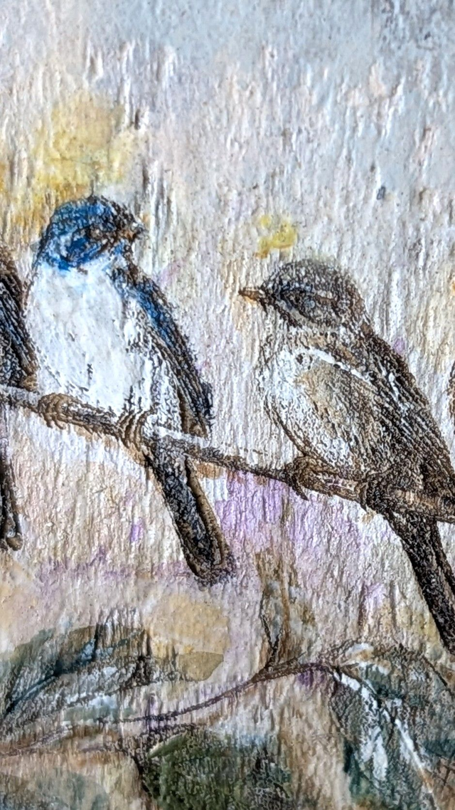 Birds - evening fall - Set of Two Tealight Holders Reclaimed Wood