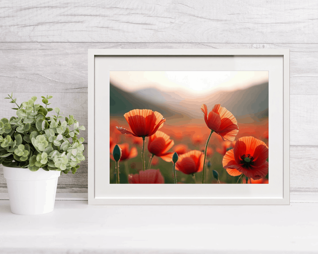 Tableau Coquelicots – Paysage Onirique et Naturel, Photo Encadrée Qualité Musée