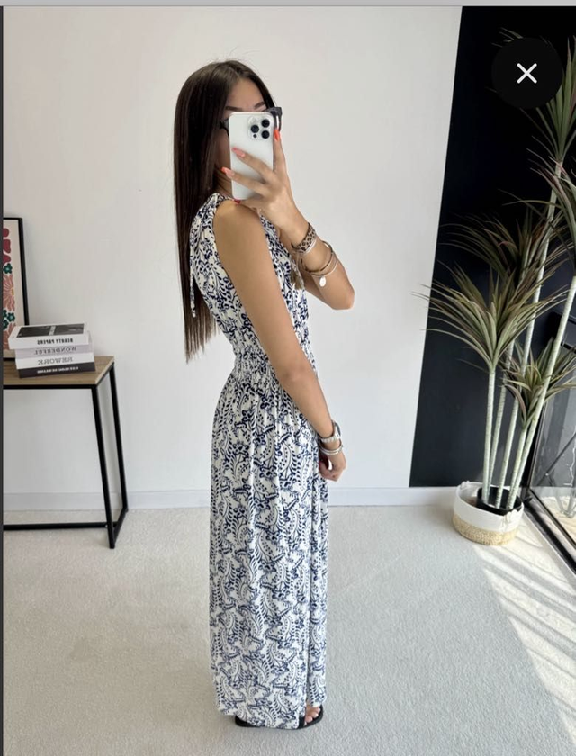 Robe Tropicale Bleu Marine
