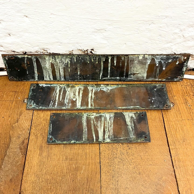 Original Victorian Early 20th Century Bronze Enamel Railway Cloakroom & Lavatory Signs — Set of Three