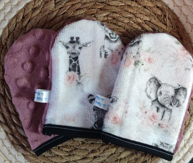 Gant minky petit X1 animaux savane rose 