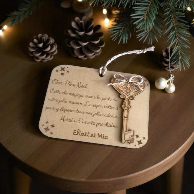 Clé magique du Père Noël en bois – Décoration féerique pour les fêtes 