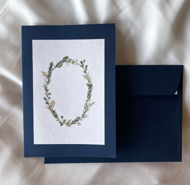Doppelkarte - Weihnachtlicher Grusskranz auf blau