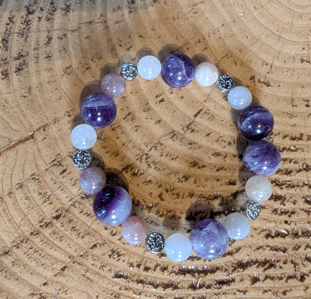 Bracelet Améthyste, Quartz Rose et Hématite t16