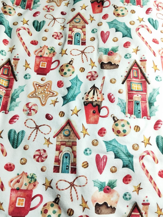 Tissu French Terry Maison Pain d&#039;épices 