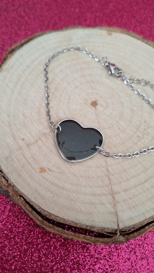 Bracelet argenté cœur noir 