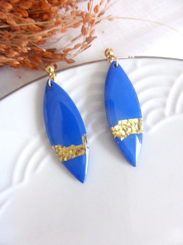 Boucles d'oreilles ogives bleues - Nuit dorée