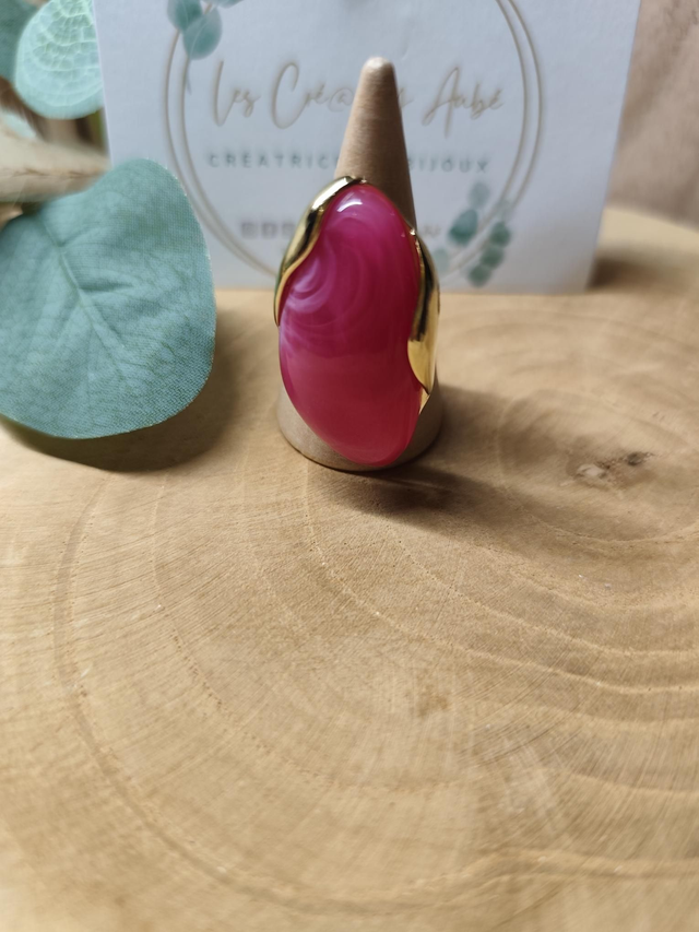 BAGUE BIG RESINE FUSHIA/GOLD - AJUSTABLE - 0000909