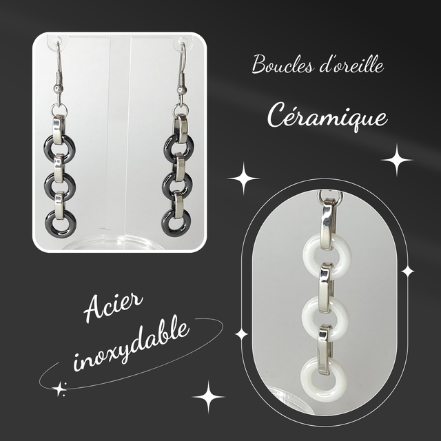 Boucles d&#039;oreilles CERAMIQUE - 3 anneaux