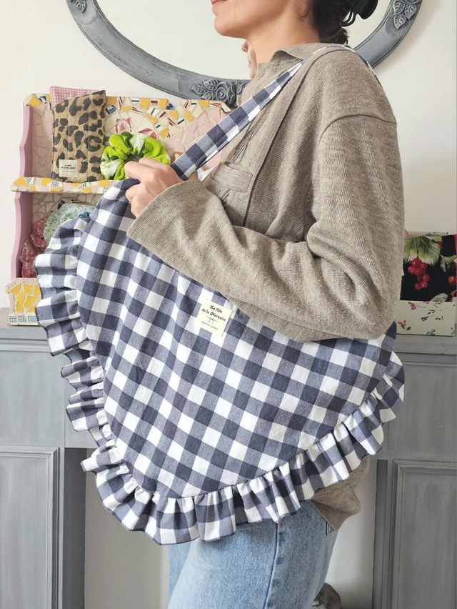 Tote bag coeur pliable en tissus upcyclés