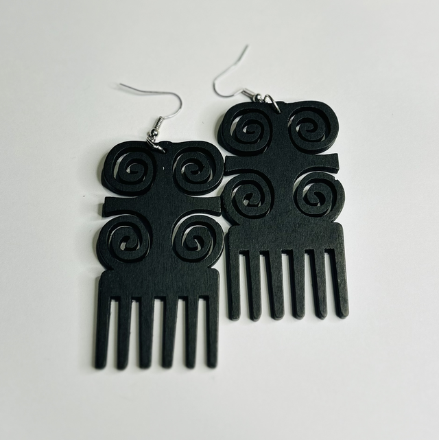 Oorbellen Adinkra zwart kam