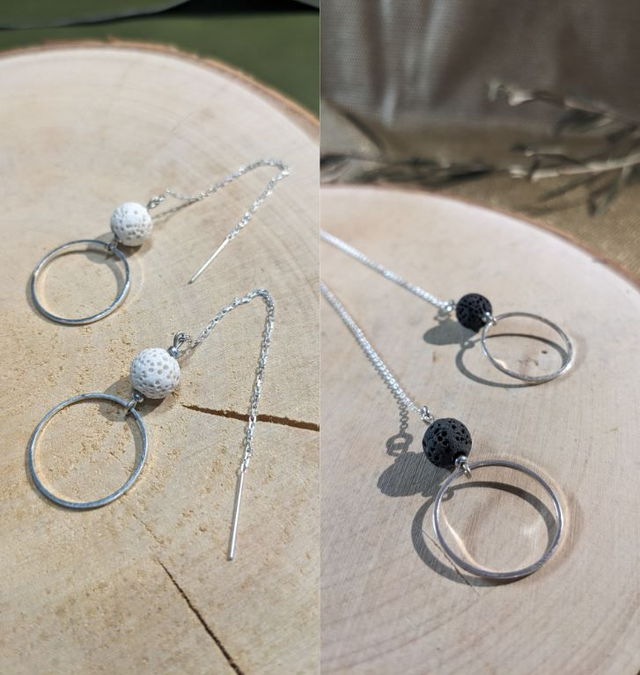 PRECOMMANDE - "Taffoni" - Pendants Chainettes, Lave Blanche ou Noire et Argent