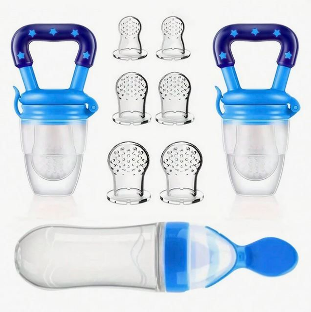 9 Stück/set, Baby Fütterungsset, 1 Stück Silikon Quetschflasche Mit Löffel, 2 Stück Obst Fütterung Schnuller, 6 Stück Mesh Beutel