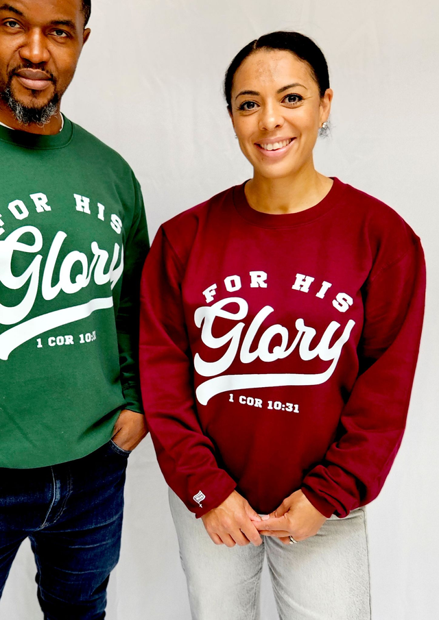 For His Glory Burgundy College Sweatshirt -  1 Cor 10:31