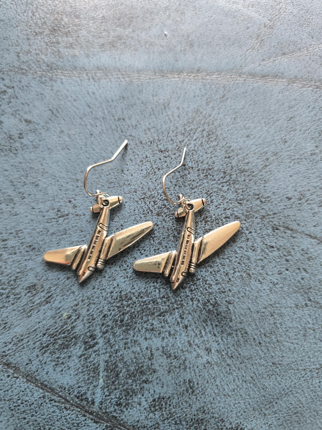 Earrings silver plane jet large