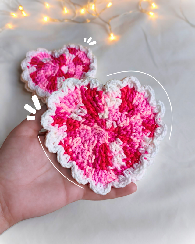 Cute Valentine’s Day Frilly Heart Coaster – Handmade Love Heart Coasters ( Pack of 2)