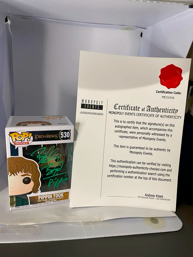 Funko Pippin #530 - LOTR firmado Billy Boyd COA