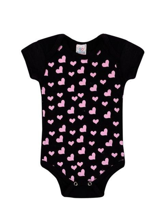 Body Manga Curta Preto Corações Tam. G