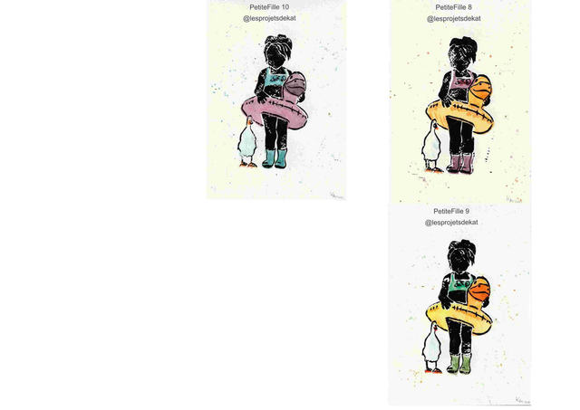 Petite Fille au Canard - Linogravure & Aquarelle